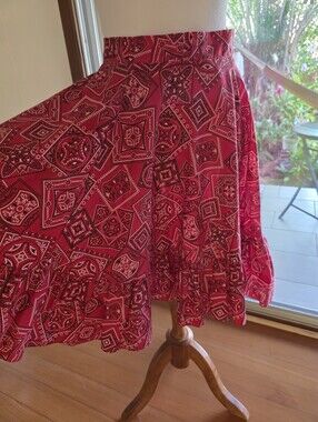Vintage Label WESTERN Red BANDANA Skirt Circa 1970 Size M